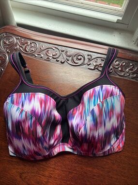Panache Multicolor Ikat-Print Support Bra in Pink, Purple & Black 34HH.